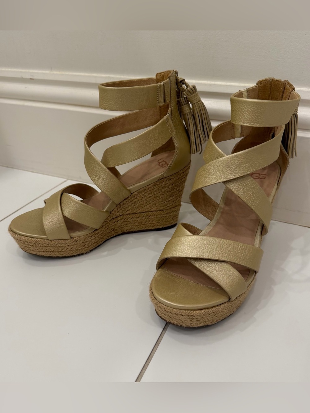 ugg gold metallic espadrille wedge sandals